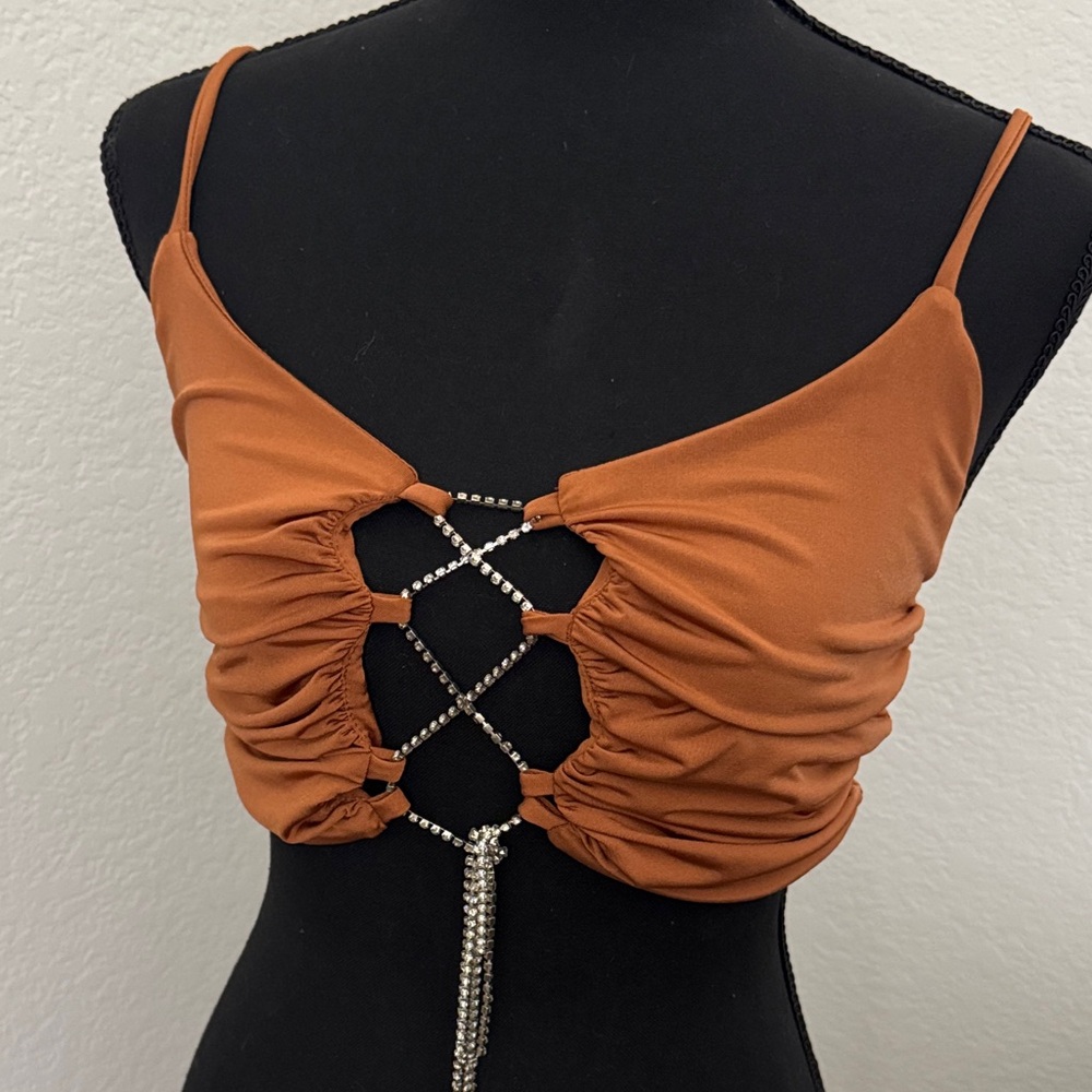 Chic Ruched Camisole with Crystal Accents